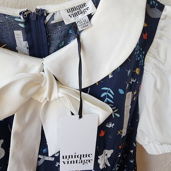 NWT Unique Vintage Navy Koala & Sloth Print Arden Babydoll Dress - Picture 6 of 8